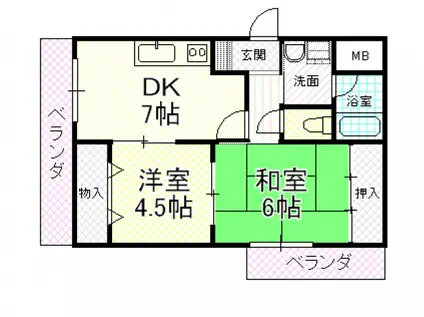 ブラウベルク法善寺(2DK/2階)の間取り写真