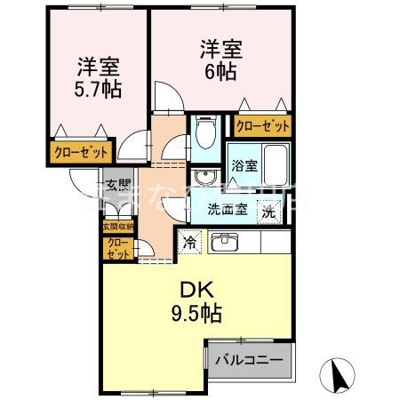 スプリングベル(2DK/2階)の間取り写真