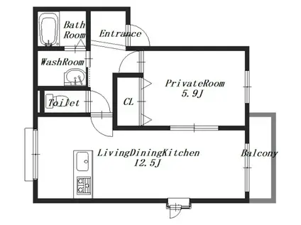 エクセル青垣A棟(1LDK/1階)の間取り写真