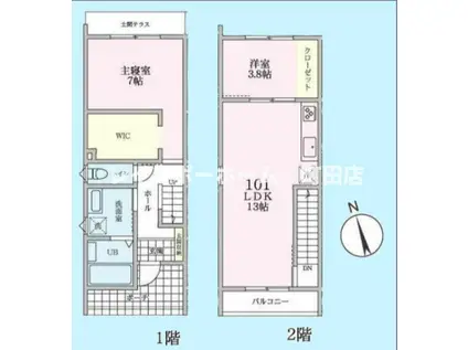 RIVERSIDE TERRACE(2LDK/1階)の間取り写真