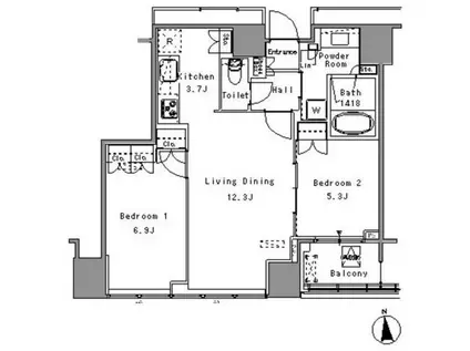 ホワイトタワー浜松町(2LDK/18階)の間取り写真