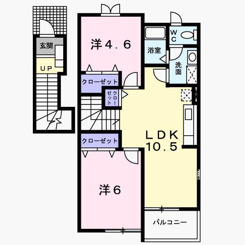 カーサ・フィオーレA(2LDK/2階)の間取り写真