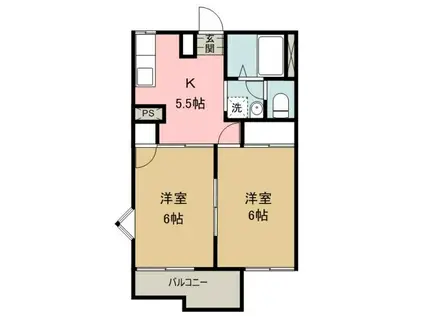 ドミール鵜ノ木(2K/2階)の間取り写真