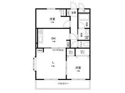 ハウスフローラ(2LDK/3階)の間取り写真