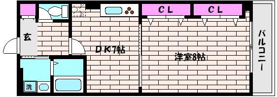 ヒルズ岡本(1DK/1階)の間取り写真