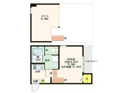 ハーモニーテラス板付(1K/1階)の間取り写真