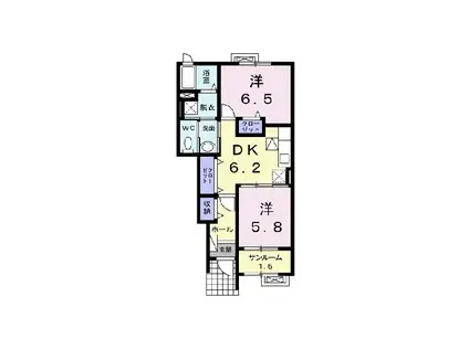 シェーン・ドルフII(2DK/1階)の間取り写真