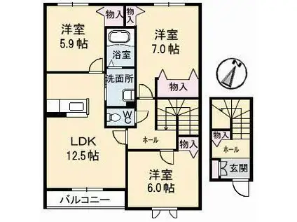 グランレーヴ(3LDK/2階)の間取り写真