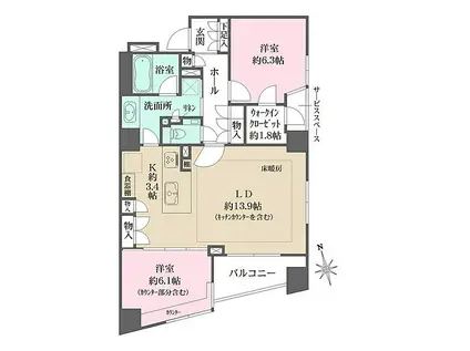 ザ・パークハウス芝公園(2LDK/4階)の間取り写真