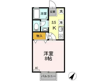 ひかりハイツB(1K/1階)の間取り写真