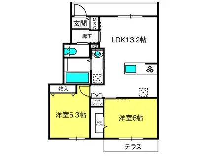 VENT VERT 壱号館(2LDK/1階)の間取り写真
