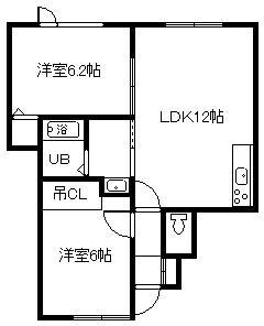 ＪＲ函館本線 旭川駅 徒歩41分 2階建 築47年(2LDK/1階)の間取り写真
