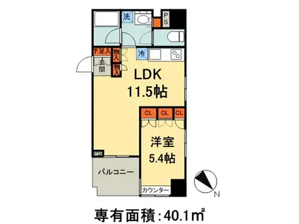 ドゥーエ日本橋浜町(1LDK/5階)の間取り写真
