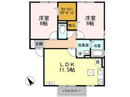 エフハウスバレリーヒル(2LDK/1階)の間取り写真