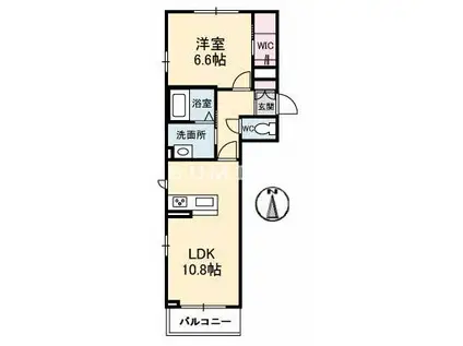 ソレイユコート高柳西町(1LDK/2階)の間取り写真