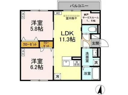 セレスティア向山(2LDK/2階)の間取り写真