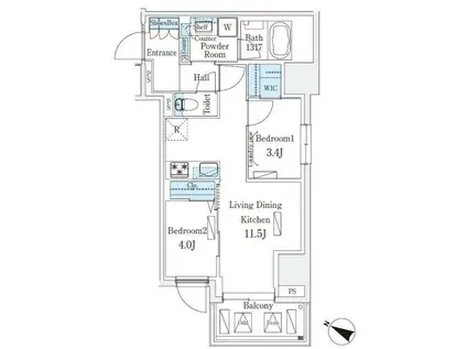 URBAN BREEZE 恵比寿(2LDK/11階)の間取り写真