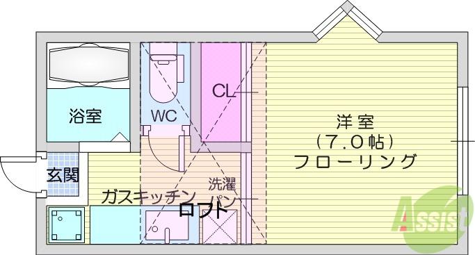 プリンスコート沖野B棟(1K/2階)の間取り写真