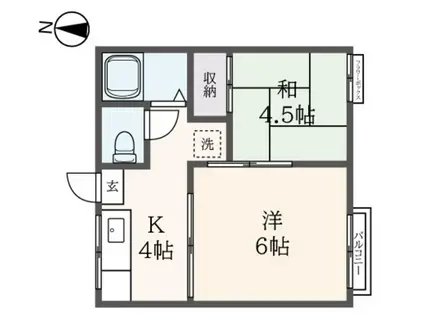 東林間ヴィラ(2K/2階)の間取り写真
