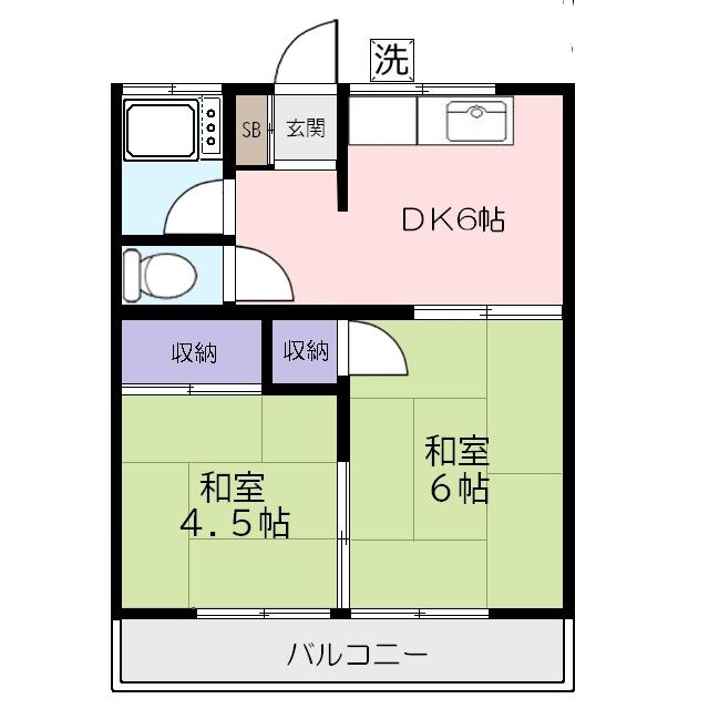 コーポ峰(2DK/2階)の間取り写真