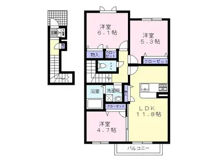 ラ・フルールⅠ(3LDK/2階)の間取り写真