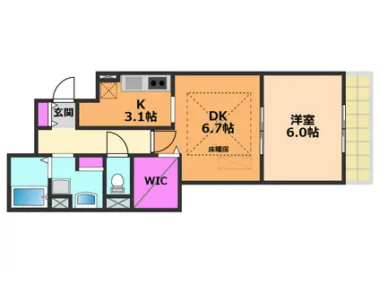 アップル城北(1LDK/3階)の間取り写真