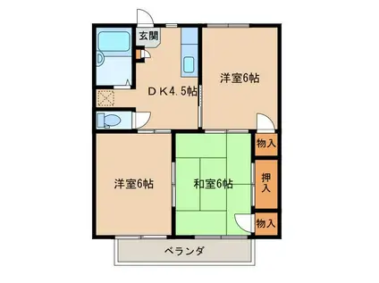 パークランドハイツA棟(3DK/2階)の間取り写真