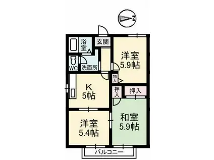 フレグランスK B棟(3K/2階)の間取り写真