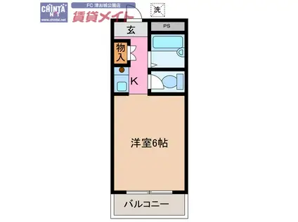 イースト(ワンルーム/3階)の間取り写真