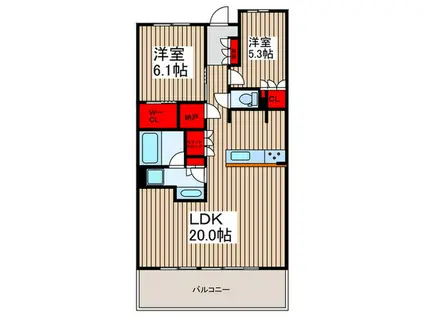 BRILLIA浦和仲町(2LDK/13階)の間取り写真