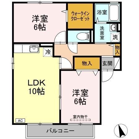 ロイヤルガーデンミルフィーD棟(2LDK/2階)の間取り写真