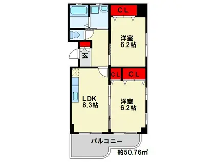 サンシャイン上塚通(2LDK/3階)の間取り写真
