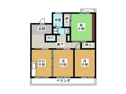 レイクリバー安西II(3DK/2階)の間取り写真