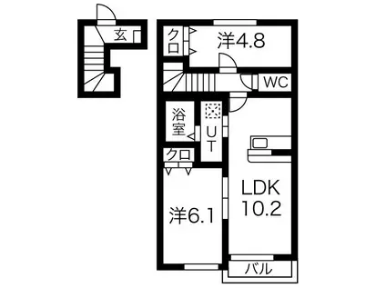ヴィラージュ新田II(2LDK/2階)の間取り写真