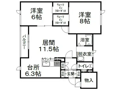 ハスコート士幌(2LDK/1階)の間取り写真