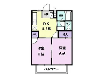 シャンポール(2DK/2階)の間取り写真