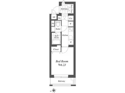 グランデュオ世田谷XI(1K/4階)の間取り写真