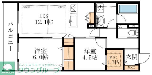 LA MAISON 千年(2LDK/2階)の間取り写真