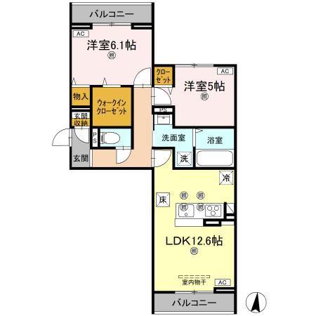 アズールスカイ(2LDK/1階)の間取り写真