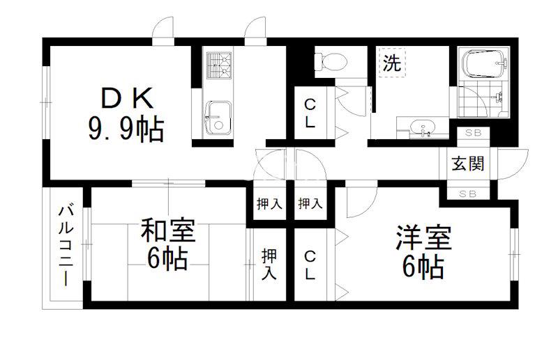 レジディア太秦(2LDK/2階)の間取り写真