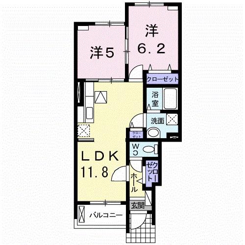 プロムナード高田B(2LDK/1階)の間取り写真