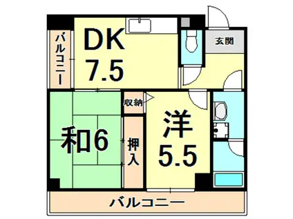 アモル甲東園(2DK/4階)の間取り写真