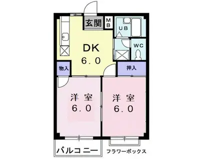 ローティハイツ(2DK/2階)の間取り写真