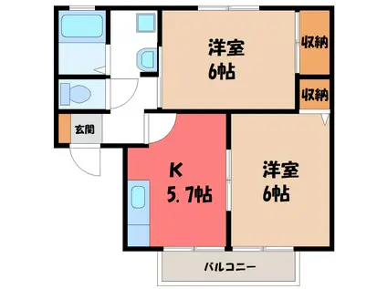 ボヌールA(2K/1階)の間取り写真