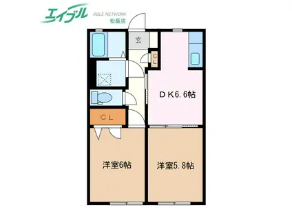 コンフォール シャンブル A棟(2DK/1階)の間取り写真