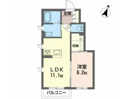 ウエストクロス(1LDK/1階)の間取り写真