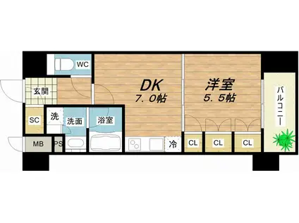 セイワパレス大手前西(1DK/2階)の間取り写真