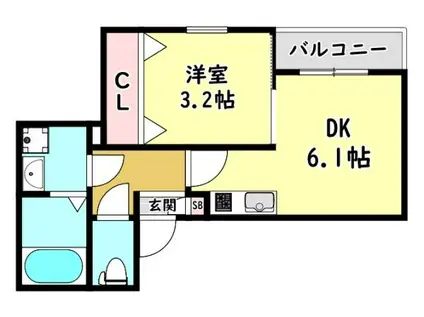 ジーメゾン寝屋川アベニール(1DK/1階)の間取り写真