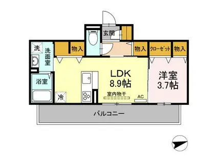 ソレールヴィラII D棟(1LDK/3階)の間取り写真
