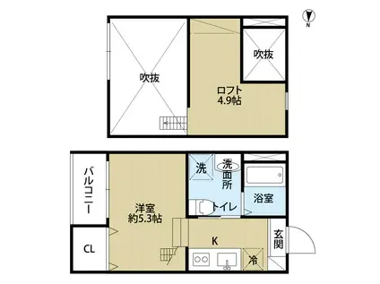 TRIPLETTA(ワンルーム/2階)の間取り写真